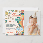 Groovy Retro Regenboog Verjaardag Dank je kaart (Voorkant)