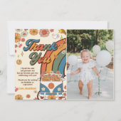 Groovy Retro Regenboog Verjaardag Foto Bedankkaart (Voorkant)