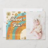 Groovy Retro Regenboog Verjaardag Foto Bedankkaart (Voorkant)