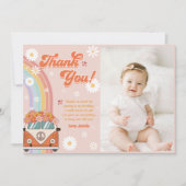 Groovy Retro Regenboog Verjaardag Foto Bedankkaart (Voorkant)