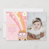 Groovy Retro Regenboog Verjaardag Foto Bedankkaart (Voorkant)