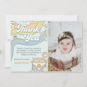 Groovy Retro Regenboog Verjaardag Foto Bedankkaart (Voorkant)