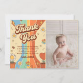 Groovy Retro Regenboog Verjaardag Foto Bedankkaart (Voorkant)