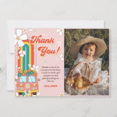 Groovy Retro Regenboog Verjaardag Foto Bedankkaart (Voorkant)