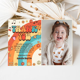 Groovy Retro Regenboog Verjaardag Foto Bedankkaart