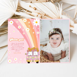 Groovy Retro Regenboog Verjaardag Foto Bedankkaart