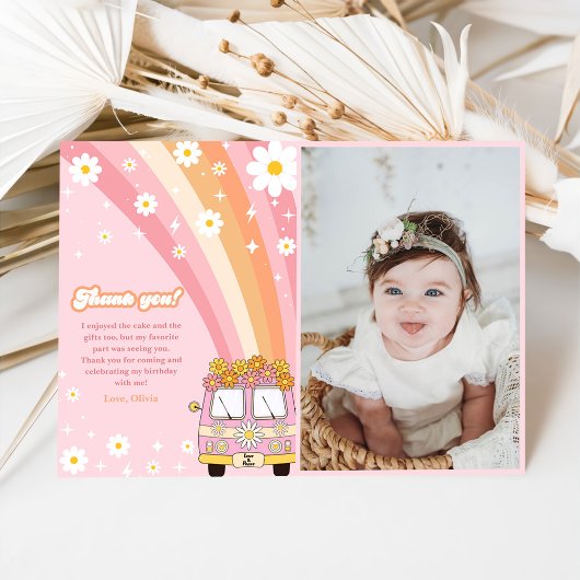 Groovy Retro Regenboog Verjaardag Foto Bedankkaart