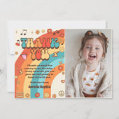 Groovy Retro Regenboog Verjaardag Foto Bedankkaart (Voorkant)