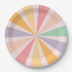 Groovy Retro Regenboog Verjaardag Papieren Bordje