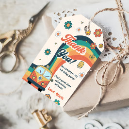 Groovy Retro Regenboog Verjaardagsfeest Cadeaulabel