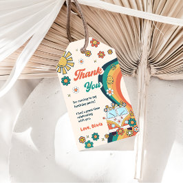 Groovy Retro Regenboog Verjaardagsfeest Cadeaulabel