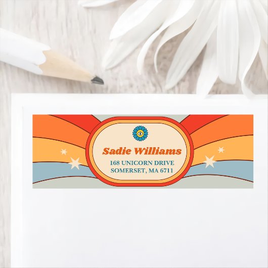 Groovy Retro Regenboog Verjaardagsfeest Etiket