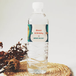 Groovy Retro Regenboog Verjaardagsfeest Waterfles Etiket