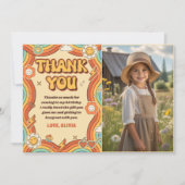 Groovy Retro Regenboog Verjaardagsfeestfoto Bedankkaart (Voorkant)