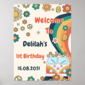 Groovy Retro Regenboog Verjaardagsfeestje Welkomst Poster (Voorkant)