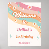 Groovy Retro Regenboog Verjaardagsfeestje Welkomst Poster (Voorkant)