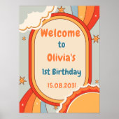 Groovy Retro Regenboog Verjaardagsfeestje Welkomst Poster (Voorkant)