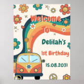 Groovy Retro Regenboog Verjaardagsfeestje Welkomst Poster (Voorkant)