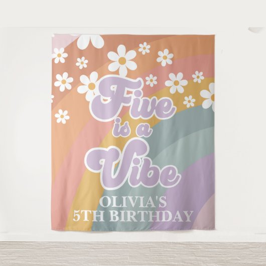 Groovy Retro Regenboog Vijf is een Vibe Wandkleed (Voorkant)