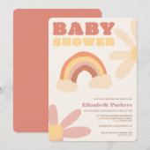 Groovy retro regenboogbloemen boho baby shower kaart (Voorkant / Achterkant)