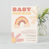 Groovy retro regenboogbloemen boho baby shower kaart (Staand voorkant)