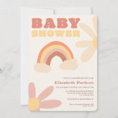 Groovy retro regenboogbloemen boho baby shower kaart (Voorkant)