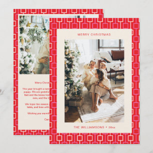 Groovy Retro Rode en Roze Foto Letter Kerstmis Feestdagenkaart