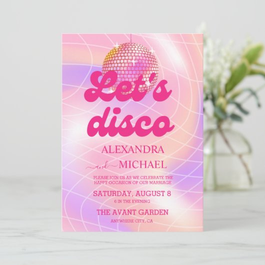 Groovy Retro Roller Roze en Gouden Bruiloft Kaart (Staand voorkant)