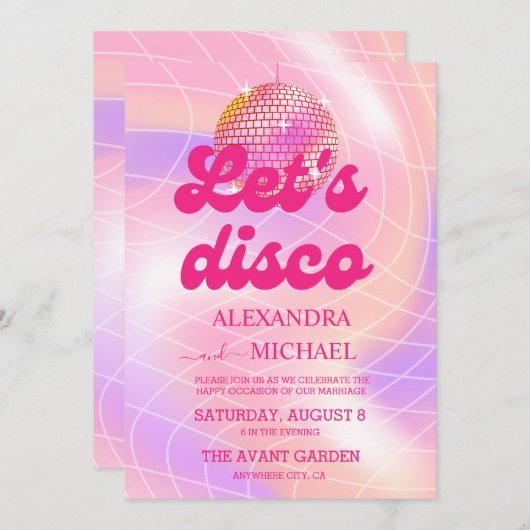 Groovy Retro Roller Roze en Gouden Bruiloft Kaart (Voorkant / Achterkant)