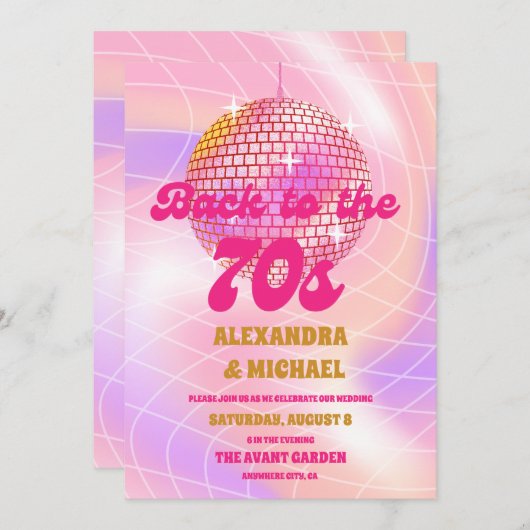 Groovy Retro Roller Roze en Gouden Bruiloft Kaart (Voorkant / Achterkant)