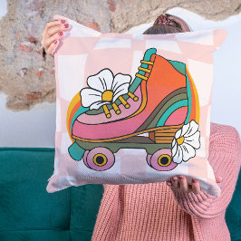 Groovy Retro Roller Schaats 60s Hippie Rainbow Kussen