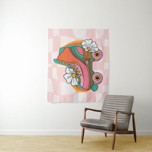 Groovy Retro Roller Schaats 60s Hippie Rainbow Wandkleed (In situ)