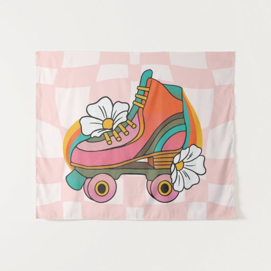 Groovy Retro Roller Schaats 60s Hippie Rainbow Wandkleed (Voorkant (horizontaal))