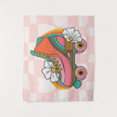 Groovy Retro Roller Skate 60s Hippie Regenboog Wandkleed (Voorkant)