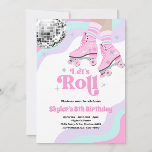 Groovy Retro Roller Skating Disco Birthday Party Kaart (Voorkant)