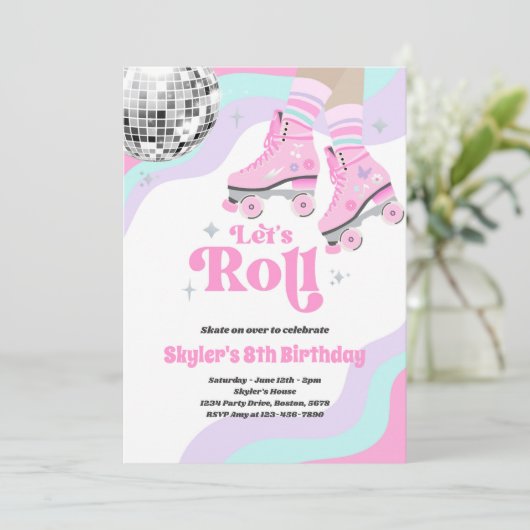 Groovy Retro Roller Skating Disco Birthday Party Kaart (Staand voorkant)