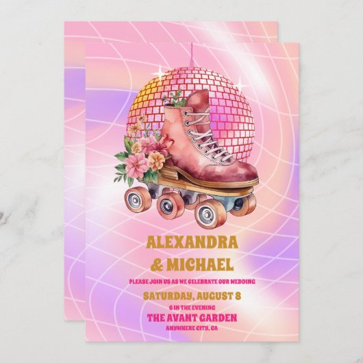 Groovy Retro Rolschaatsen Bruiloft Kaart (Voorkant / Achterkant)