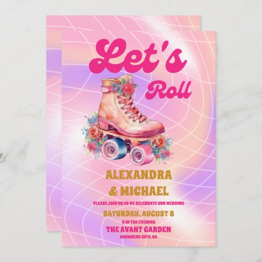 Groovy Retro Rolschaatsen Bruiloft Kaart (Voorkant / Achterkant)