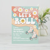 Groovy Retro Rolschaatsen Verjaardagsfeest Kaart (Staand voorkant)