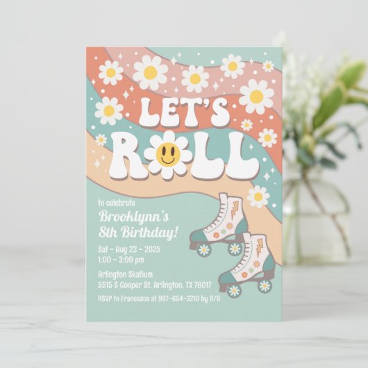 Groovy Retro Rolschaatsen Verjaardagsfeest Kaart (Staand voorkant)