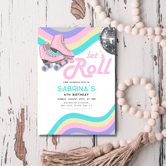 Groovy Retro Rolschaatsen Verjaardagsfeest Kaart