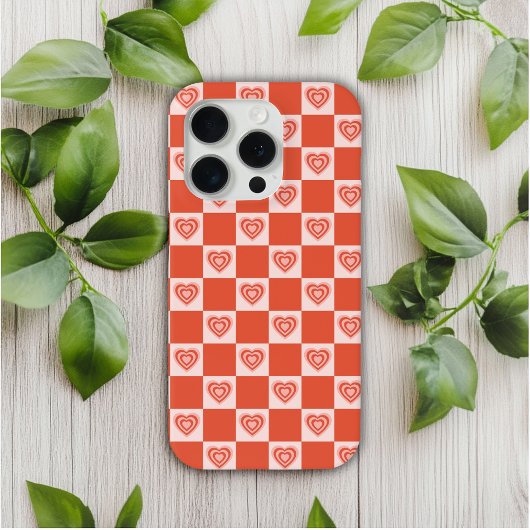 Groovy Retro Romantische Liefde Hart Rood Checkerb Case-Mate iPhone Case