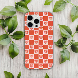 Groovy Retro Romantische Liefde Hart Rood Checkerb iPhone 15 Pro Max Hoesje