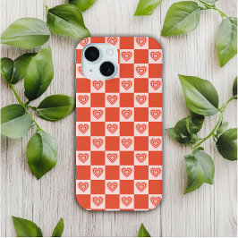 Groovy Retro Romantische Liefde Hart Rood Checkerb iPhone 15 Case