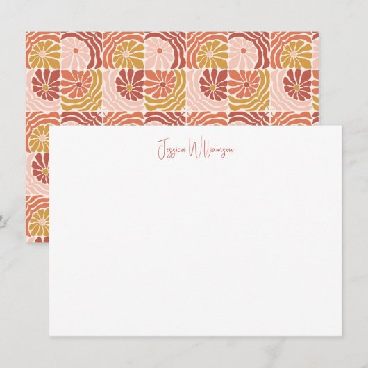 Groovy Retro Rosewood Clay Botanical Personalized Notitiekaartje (Voorkant / Achterkant)