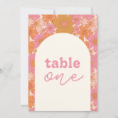 Groovy Retro Roze Bloemenboog | Tabelnummer Kaart (Voorkant)