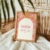 Groovy Retro Roze Bloemenboog | Tabelnummer Kaart