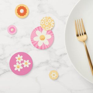 Groovy Retro Roze Daisy Tafel Confetti – Boho 1st