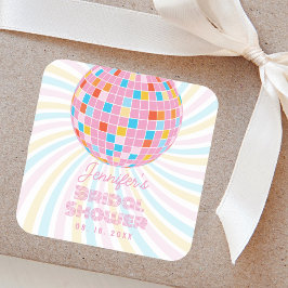 Groovy Retro Roze Disco Bal 70s 80s Bruiloft Feest Vierkante Sticker