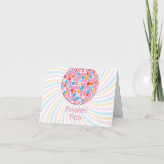 Groovy Retro Roze Disco Bal 70s Bruiloft Feest Bedankkaart (Voorkant)
